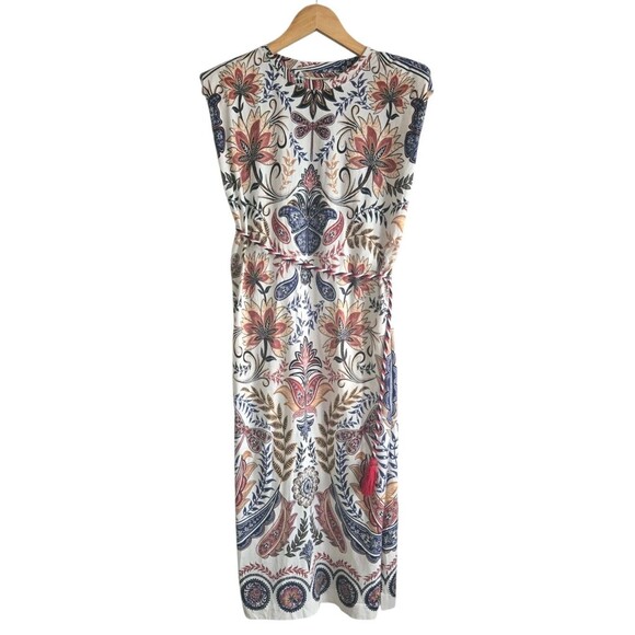 FARM Rio Dresses & Skirts - Farm Rio Paisley Print Midi Dress Medium Belted Tassel Side Slits 100% Cotton